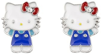 KIDS EUROSWAN Hello Kitty - Pendientes de tuerca de plata de ley con diseño de silueta recortada