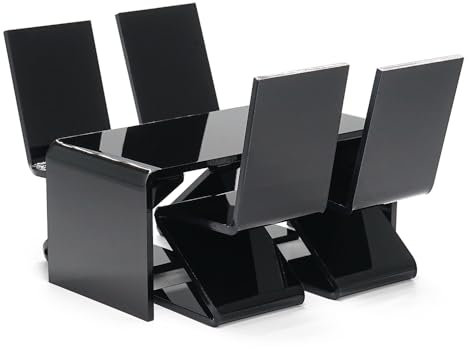 Odoria Dollhouse Table and Chairs Miniature: 1/12 Scale Study Desk for School Office Laptop Computer - Mini Modern Living Room Furniture Acrylic Black