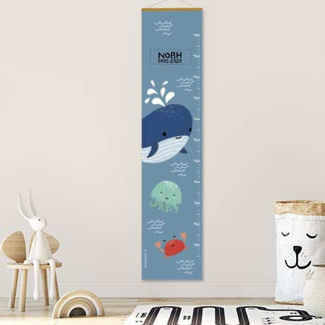 Gutmarkiert Messlatte für Kinder Wal-Design - mit Name & Geburtsdatum | Süße Wachstumstabelle aus Papier zum Aufhängen - fürs Baby- und Kleinkinderzimmer - für Jungen und Mädchen