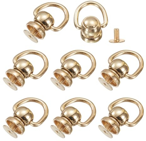 sourcing map Metal Ball Studs Rivets D Ring, 8 Pcs Ball Post Head Buttons 360 Rotatable Small Studs Rivets with Screw for Purse Chain Connector DIY Art Leather Crafts (Light Gold)