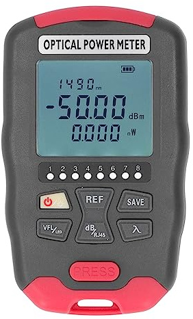Optical Fiber Power Meter, Portable Fibre Optic Tester -70 to +10dBm, Multi Wavelength 850-1650nm, SC FC ST Adapters, LED Light, Network Cable Testing