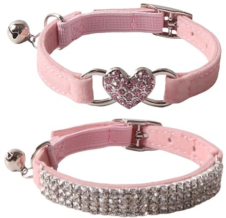 SLEEKEE Collari per Gatti in 2 Pezzi, Collari per Cani E Gatti con Strass, Collari per Gatti con Campanelli, Graziosi Collari per Gattini, Collari per Gattini Regolabili