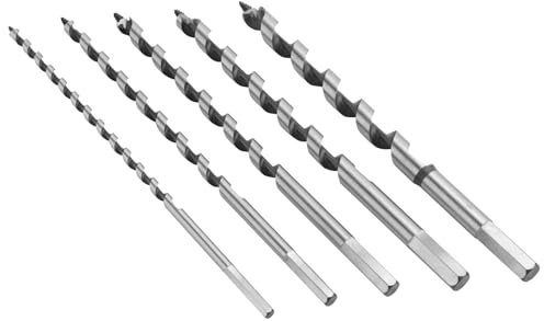 Asyduey 5PCS 230mm Hex Shank Extra Long Point Twist Auger Wood Drill Bits Set Woodworking Twist Drill Bit Tool Set 6 8 10 12 14mm