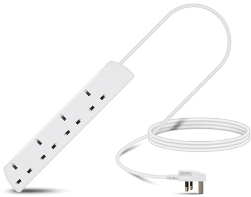 Eagle Four Gang Mains Power 13A Extension Socket to 13A UK Plug Lead Cable, British Standards BS1363 1m