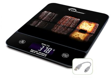 LITTLE BALANCE 8845 Happy Genius 10 - Bilancia da cucina senza batteria, ricaricabile USB-C, riparabile, 10 kg, scanalata