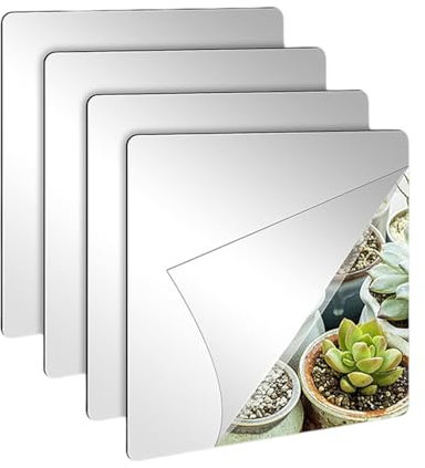 Aidqxbaoer 4 Stück Klebespiegel Selbstklebend,15 x 15 cm Acrylspiegel Schulspiegel,Flexible Spiegelfolien Spiegelaufkleber,für Badezimmer Wohnzimmer Schlafzimmer Schrank