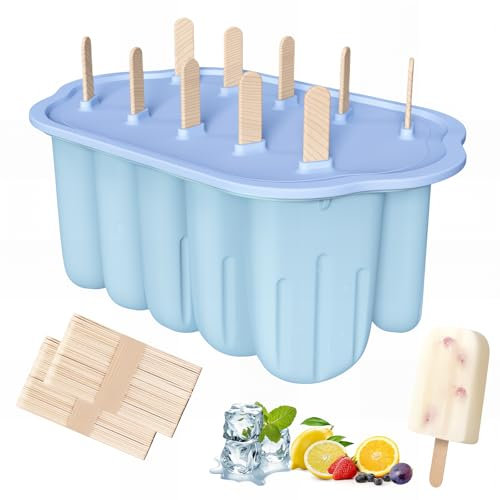 Bugucat Stampi per gelato in silicone, 10 stampi per gelato sul gambo, riutilizzabili per popsicle, senza BPA, gelato con stelo, stampo fai da te per bambini e adulti