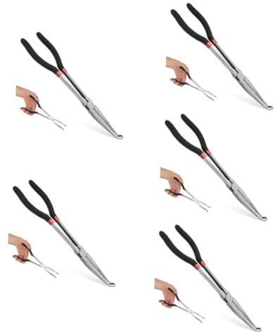 Homoyoyo 5pcs Ratchet Crimping Tool Long Reach Electrical Disconnect Pliers Soldering Pincers Material Unique O-jaw Design Versatile for Auto Electrical Repairs