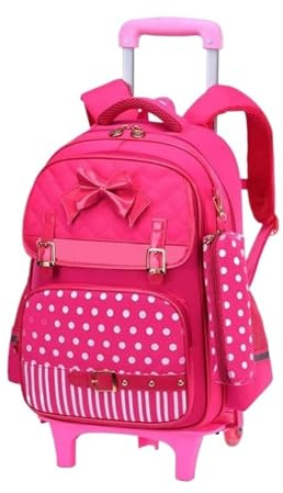 SNGUOQ Schulranzen Mit Rollen Schulrucksack mit Rollen for Mädchen Schultasche mit Rollen for die Grundschule Gepäck Trolley-Tasche Kinder Schultasche auf Rollen Büchertasche(Red,2 Wheels)