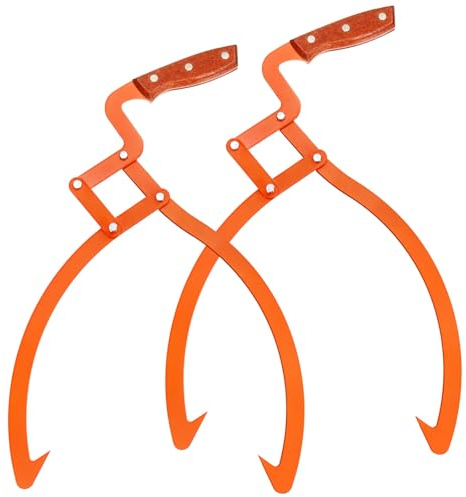 M METERXITY 2-Pack Logging Skidding Tongs, 20 Log Tongs with Non Slip Grip 2 Claw Stainless Steel Hand Log Handling/Dragging/Carrying Tool [Orange]