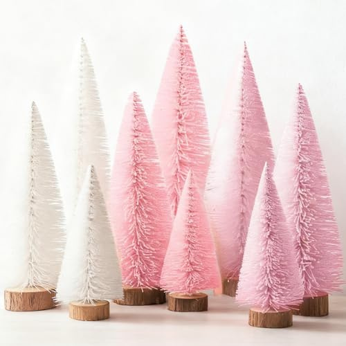 9 Stück 10/15/20cm Weihnachtsbaum Mini Künstlich, Mini künstlicher Weihnachtsbaum mit Holzsockel, Miniatur Tannenbaum mit Schnee-Effek für Geschenk, Dorf, weihnachtsdeko, Party, Tischdekoration