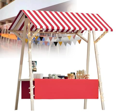 Wooden Market Stall Display Stand - Foldable Vendor Booth for Outdoor Food Sales, Farmers Market Stall with Awning, No Wheels f-150 * 60 * 200