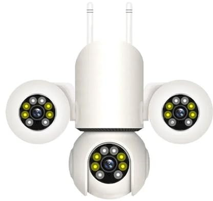 KVBRUI Telecamera IP WiFi a Tre schermi HD 8K 15MP PTZ con Tre obiettivi e rilevamento Ai, telecamere di Sicurezza CCTV con Audio bidirezionale Onvif(UK Plug,Camera)
