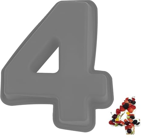YXHZVON Moule à Gâteau Number 4, Moules Chiffre Cake, Grands Moules à Gâteau 3D en Silicone, Moules à Forme Spécifique Forme de Chiffre Convient pour Anniversaires, Fêtes (Gris)