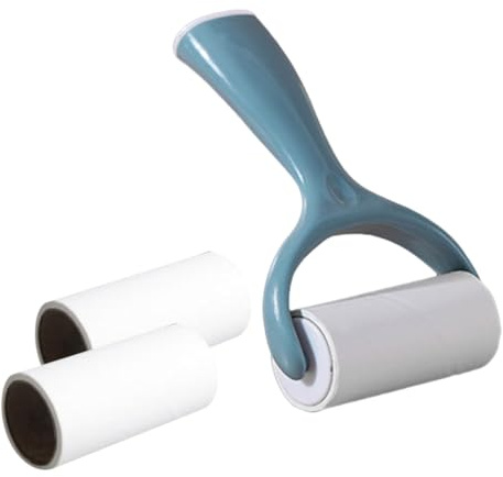 WOONEKY Portable Lint Roller with Wooden Handle and Refill Paper Clothes Hair Remover Brush for Sweaters Coats Blankets Gentle Cleaning Tool for Travel and Home Use
