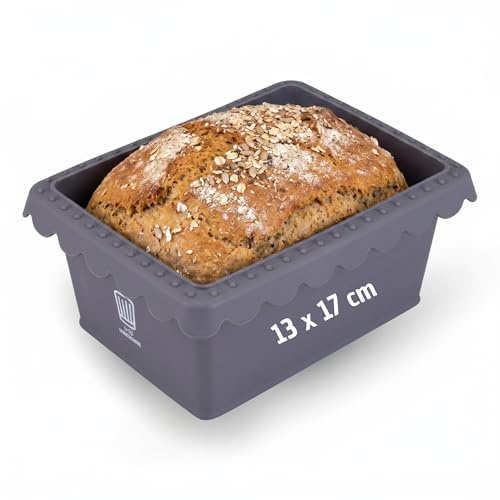 FACKELMANN Chefkoch trifft Mini-Kastenform für Heißluftfritteuse und Backofen – Ideal für Brot und Kuchen, Silikonform für Airfryer, Dunkelgrau, 17x13x7,5 cm, für 500g Teig geeignet