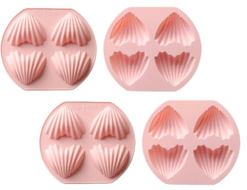 SHINEOFI Lot de 4 Moules à Madeleines en Silicone Antiadhésif Forme Cœur Coloris Rose pour Biscuits Fondants et Gâteaux Cuisson Maison Facile et Nettoyage Pratique