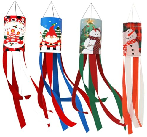 Homoyoyo 4 Stück Verschleißfeste Weihnachts Windsäcke aus Polyester Dekorative Garten und Hofwindsäcke mit Aufhängeband Wetterfeste Weihnachtsdekoration für Außenbereich