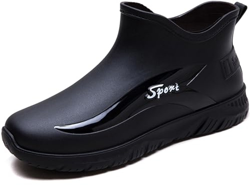 AEGNONGL Men's PVC Flat Garden Rain Boots Fashion Soft Slouch Platform Anti-Slip Outdoor Mid Top Work Waterproof Galoshes Short Rain Boot