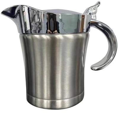 Gravy Server – Stainless Steel 350ml, Insulated Double Layer Sauce Jug | Hinged Lid Portable Gravy Boat For Dining Table Kitchen Home Buffet Party Use