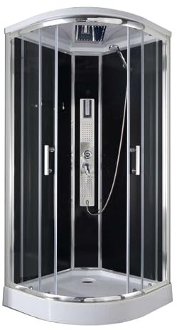 Box cabina ducha circular Trend 1 90 x 90 x 215 cm Cristal 5 mm templado y perfiles de aluminio Radio táctil 3 chorros hidromasaje iluminación a led Cl70
