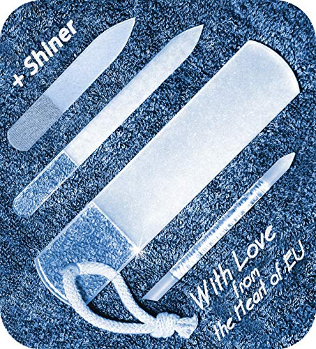 Echtes Tschechisches Glasnagelfeilen Set – Multifunktionaler Nagel Buffer, Hornhautentferner Fußraspel Nagelhautschieber, Geätzte Oberfläche, Maniküre Pediküre, Professionelle Nagelpflege, EU Qualität