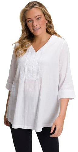 Ulla Popken Damen große Größen Übergrößen Plus Size Tunika, Bubble Qualität, 3/4-Ärmel schneeweiß 46+ 797450200-46+