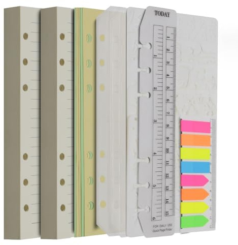 Wonderpool 320 Seiten Linie Papier mit 5 Farbigen Binder Teilern,2 Binder Taschen,160 Flaggen Index,1 Lesezeichen,5 Schablonen für Nachfüllbaren Notizbuch Tagebücher Planer (A6)