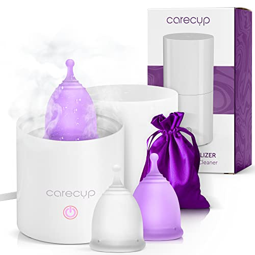Carecup Sterilizzatore per coppette mestruali, moderno detergente per coppette mestruali, igienizzante non profumato, lavaggio automatico a vapore in 2 minuti, supporto adatto a dischi mestruali