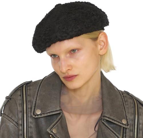 UNDERCONTROL Tissu Tweed à Motif Jacquard Ethnique Castro Artiste Peintre Français Élégant Béret Taille Réglable Casquette de Chasse Unisexe Corée (Noir Brut)