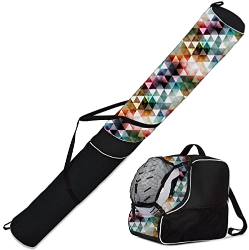 Ferocity Premium Set Skitasche und Skischuhtasche für 1 Paar Ski-Stöcke-Schuhe-Helm mit Abnehmbarer Netztasche Triangle [053]