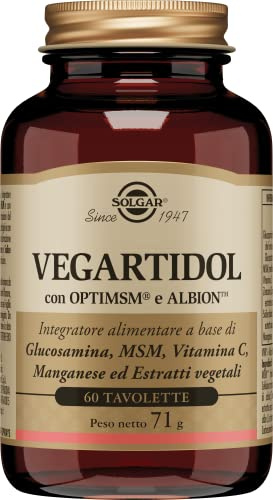Solgar Vegartidol Glucosamina e MSM 60 Tavolette | Integratore alimentare con glucosamina e MSM in formato da 60 tavolette.