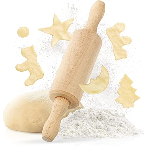 TIMELEOS Rouleaux à pâtisserie - Rouleau à pâte avec axe métallique - Rouleau à pâte comme accessoire de pâtisserie - Rouleau à pâte en bois de hêtre pour rouler la pâte - Made in EU (22.5x4.5x4.5cm)