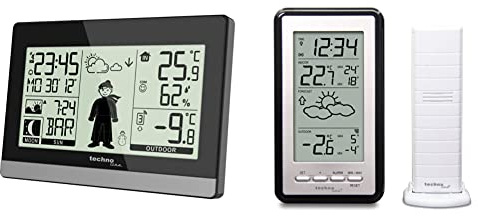 Technoline WS9612 moderne Wetterstation, schwarz & Wetterstation WS9130 mit Vorhersage der Wetterlage, sowie Innen- und Außentemperatur