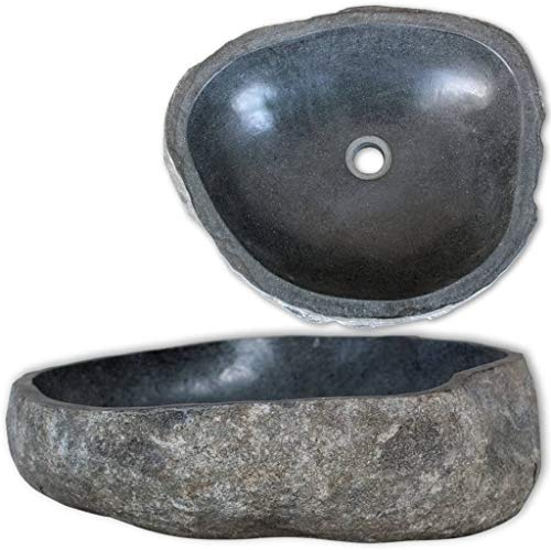 Mogou Lavabo de Piedra Natural, Ovalado, Encimera, 46-52 cm x 35-40 cm x 15 cm