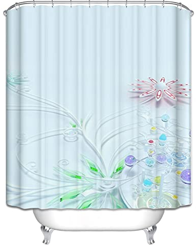 EHOMERY Duschvorhang Rollo Badewanne Duschrollo Wasserfall 3D-Blume Duschvorhang Indisch Duschrollo Nach Maß Polyester Blau Rostfreie Ösen Und 12 Hakenringe, 180X180Cm
