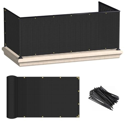 ECOOPTS 3'x10' Balcony Privacy Fence Screen with Zip Ties, Outdoor UV Protection Fence Cover for Balcony Porch Patio Deck Yard (Black)