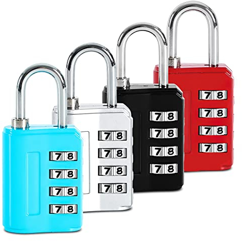 4 Pezzi Serratura a Codice a 4 Cifre, Lucchetto Con Combinazione,Lucchetto Armadietto Palestra Impermeabile,per Valigie Bagaglio Borsa Palestra Armadietti(Argento, Nero, Blu, Rosso)