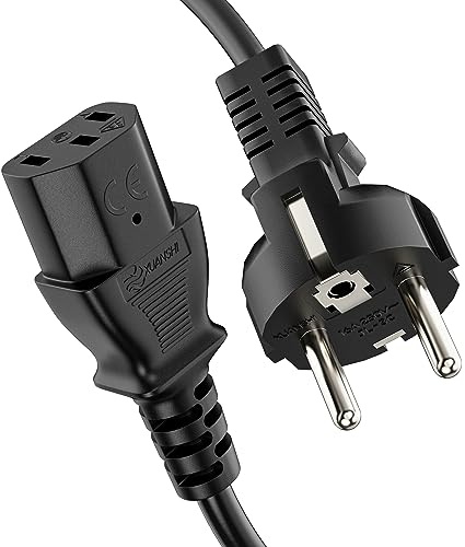ETEC Euro Cable de alimentación, Enchufe de Contacto de protección Recto a IEC C13, de alimentación para electrodomésticos, para aparatos fríos, 1,00 m, Negro
