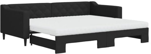 vidaXL Tagesbett, Sofabett Ausziehbar mit Matratzen, Gästebett Schlafsofa für Schlafzimmer Wohnzimmer, Sofa Ausziehbett, Schwarz 90x200cm Stoff