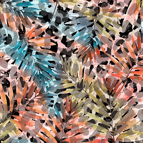 TEXTREND Meterware Jersey - Stoff zum Nähen - 100% Baumwolle - Textilien 1x1.75m - Einfarbiger Stoff - Verschiedene Farben (Herbstblätter auf schwarzem Hintergrund)