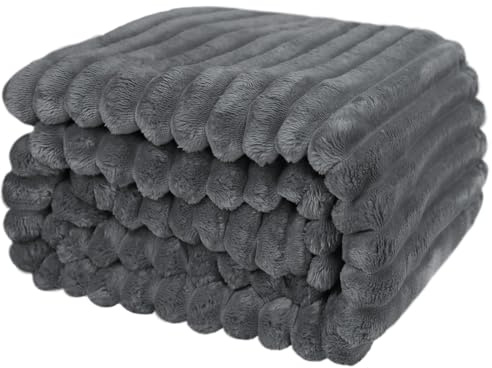 KEAYOO Plaid Polaire Doux et Moelleux, Couverture Chaude pour Canapé et Lit, Jeté de Canapé, Couvre-lit Léger pour Chambre et Salon, Couverture Cocooning pour Femme (Gris foncé, 150x200cm)