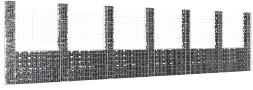 Tino Tech Gabion en U en fer 740 x 20 x 200 cm Argenté Panier à pierre Gabion Paniers Gabion Clôture mur de jardin Gabion en métal Jardin Gabion Mur Plantes Gabion Grille