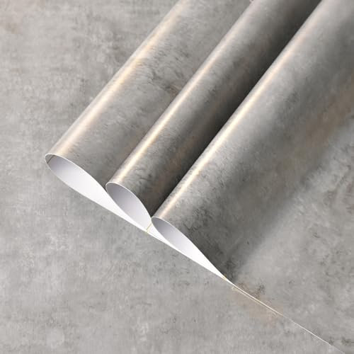 TOTIO Metalltapete im Industriestil Blau Grau Selbstklebende Tapete Betonoptik Klebefolie Hellgrau Dekofolie Wasserfeste Möbelaufkleber Vinyl-Wandaufkleber Klebetapete 40CMx9M Matt Verdickt