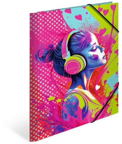 HERMA Sammelmappe A4 Musik Mädchen, Kinder Eckspanner-Mappe aus Pappe mit Kunst Motiv, Gummizug, Innenklappen und Innendruck für Jungen und Mädchen