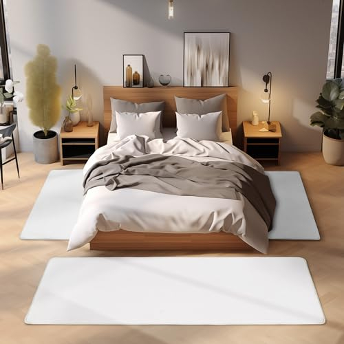 SIMPEX Bettvorleger Schlafzimmer Waschbarer Teppich Läufer Flur Teppich Küche Hochflor 3 Teiliger Set Bettumrandung Einfarbiges Design Soft Flauschig & Extra Weich Farbe: Weiß