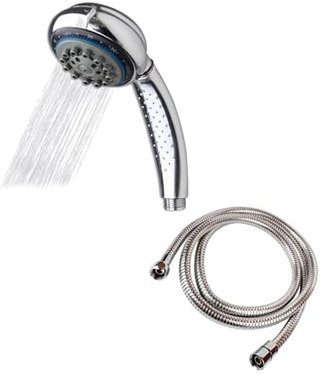 Soffione per Doccia e Vasca Multifunzione, 5 Modalità di Getto - con Tubo Flessibile di 150cm, in Acciaio Inox, 29.2x20x10cm, Universale