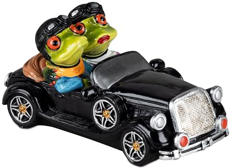 formano Froschpaar im Oldtimer Dekofigur | Handbemalte Polyresin-Figur 18 x 8 cm | Humorvolle Wohnraumdekoration mit Vintage-Auto-Motiv für Regal oder Sideboard | Serie Froschhausen