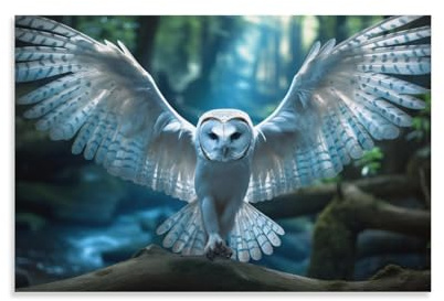 FOCCAR Blaue Eule Leinwand Wanddekoration Schöne Natur Wald Tiere Bilder Poster Wandkunst für Wohnzimmer Schlafzimmer Kunstwerk