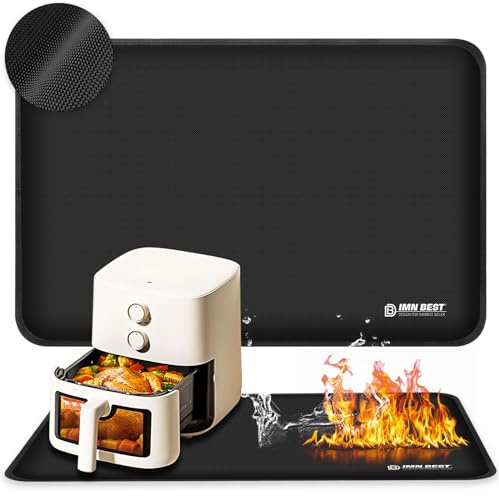 Feuerfeste Unterlage, hitzebestandige Silikonmatte für Luftfritteuse | 60 x 40 cm rutschfeste und wasserdichte Silikonmatte als Hitzeschutz und Arbeitsplattenschutz für Luftfritteusen